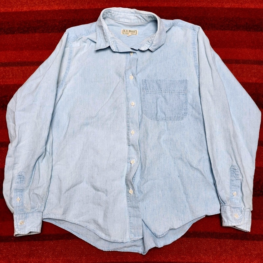 Vintage LL Bean Chambray Button Down USA Light Wash Utility Gorpcore Size 12